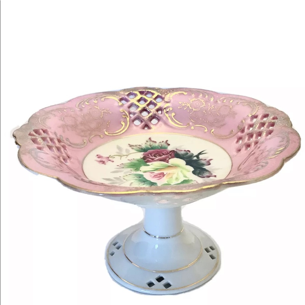 Shafford Japan Hand painted Porcelain Dessert Cake Stand Pink